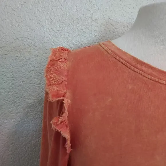 Anthro's Eri + Ali Coral Orange Flutter Short Sleeve Blouse Size S - Picture 4 of 15